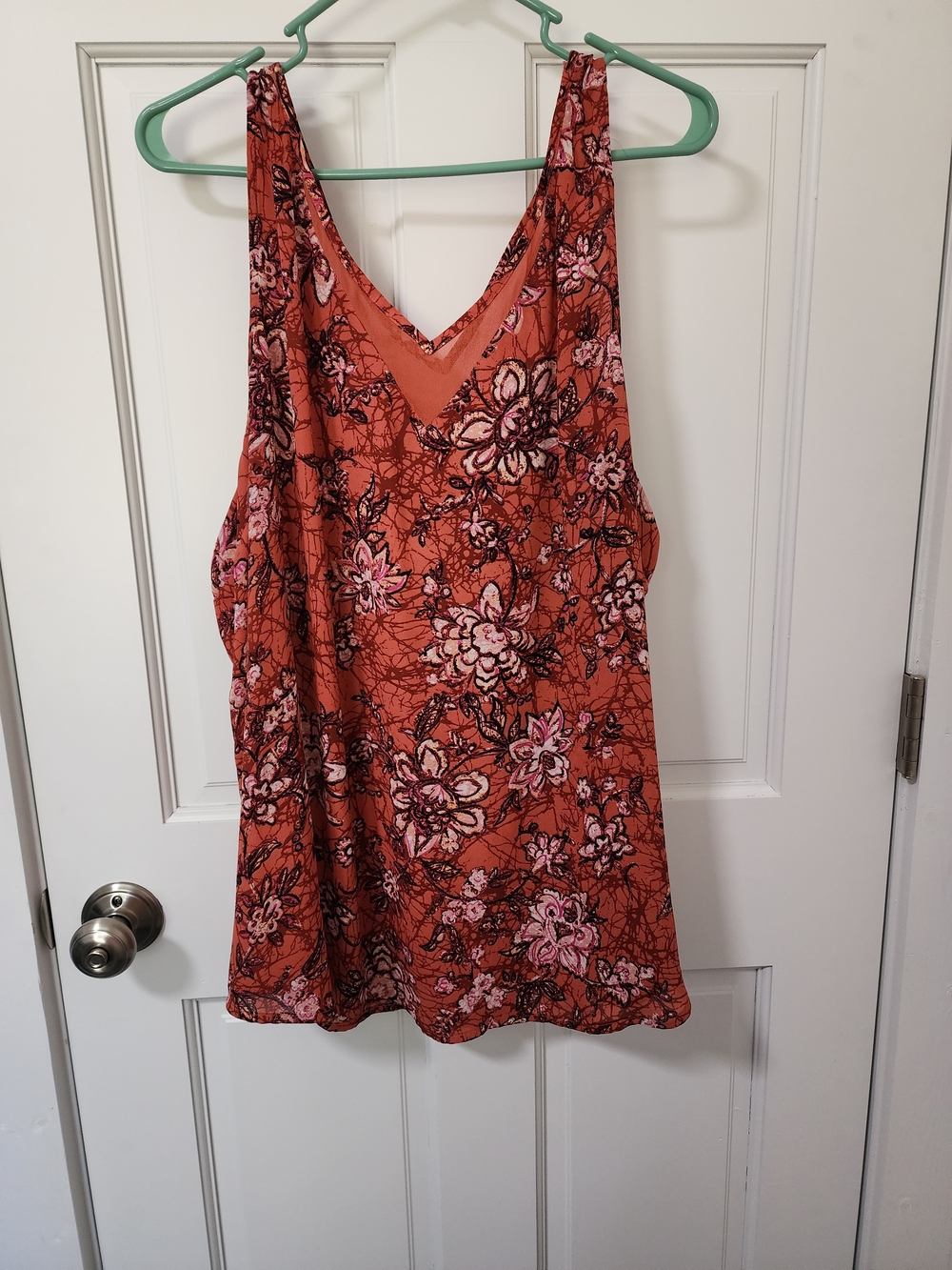 Maurices Rust Floral V-Neck Tank with Pink Accents